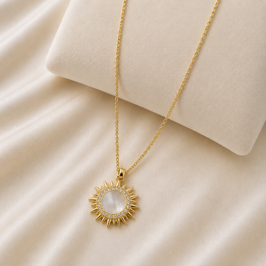 Solene Pearl Sun Pendant Necklace