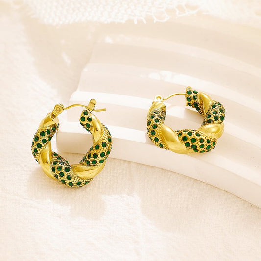 Emerald Twist Huggie Hoops