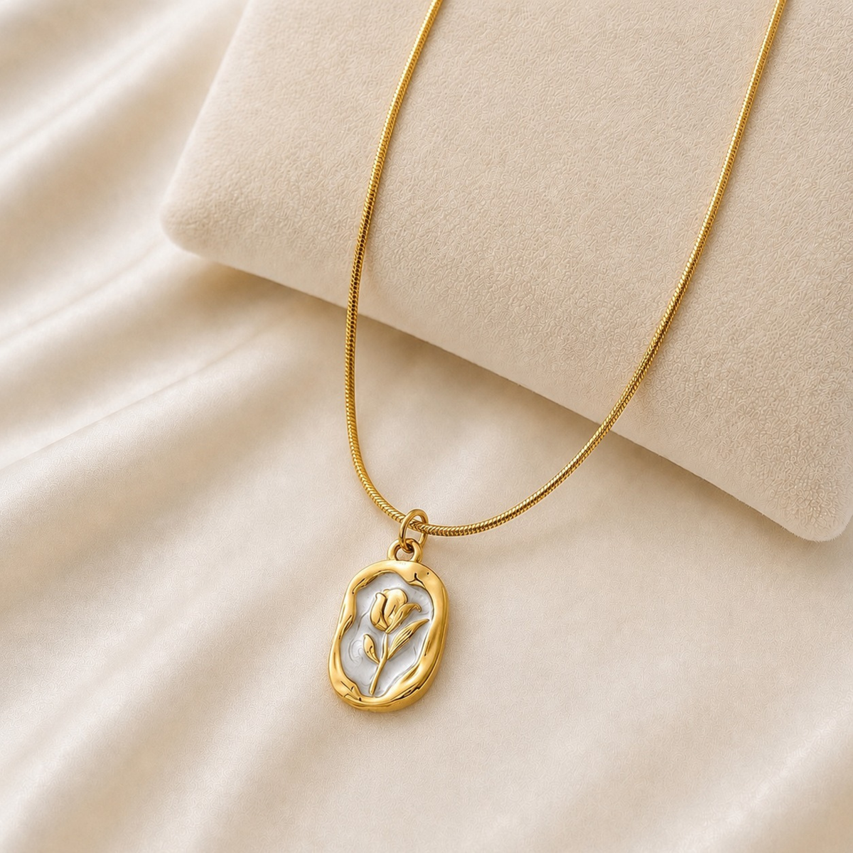 White Enamel Rose Necklace