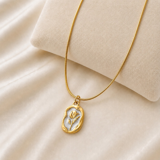 White Enamel Rose Necklace