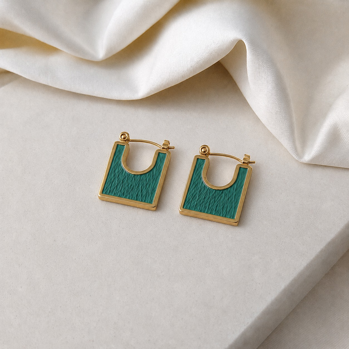 Teal Enamel Hoops