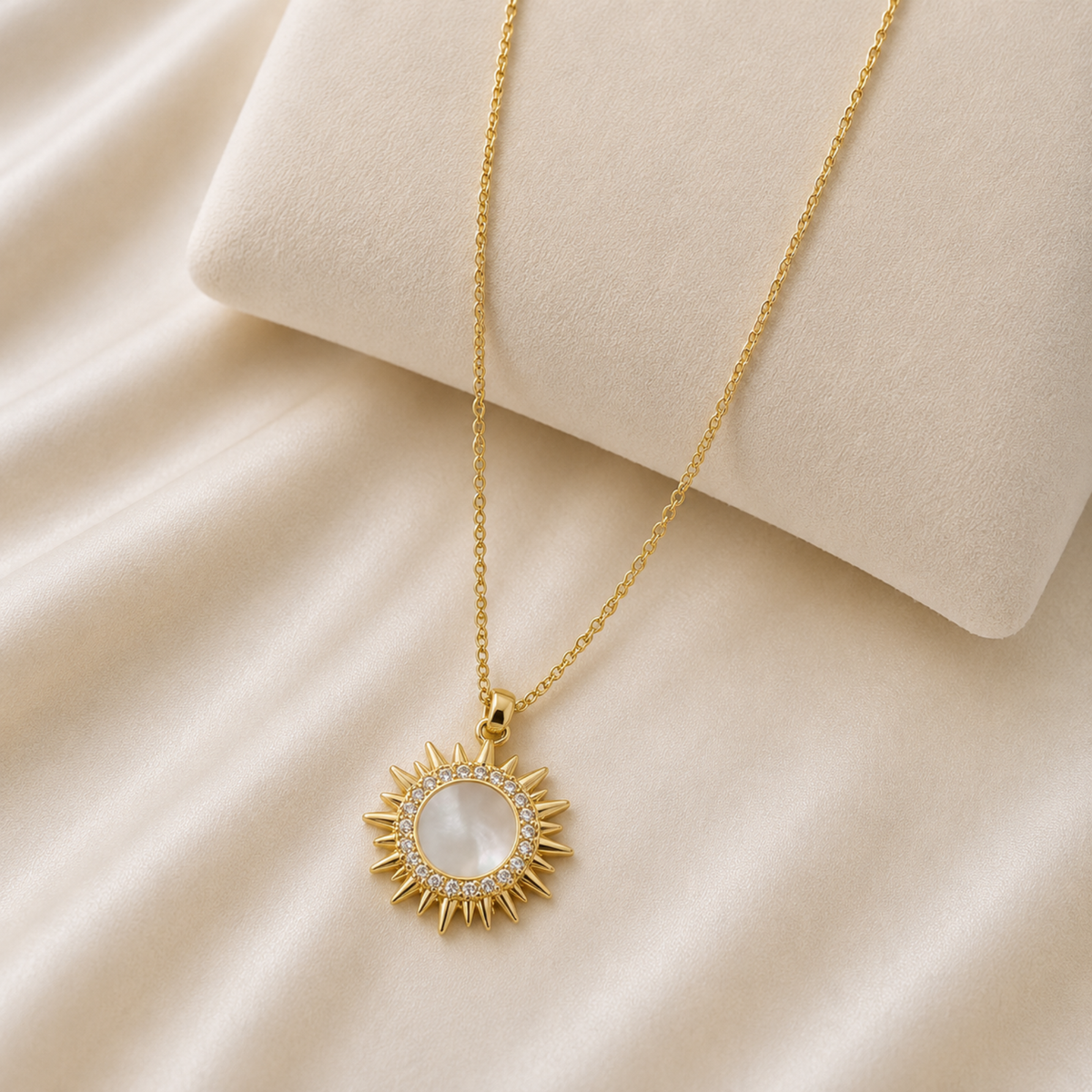 Solene Pearl Sun Pendant Necklace