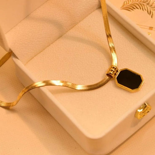 Obsidian Luxe Herringbone Necklace