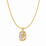 White Enamel Rose Necklace