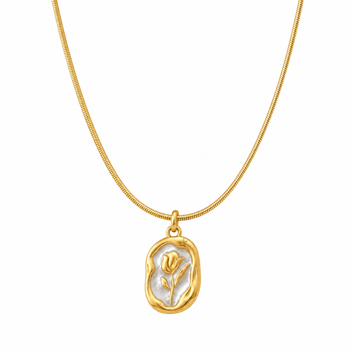 White Enamel Rose Necklace