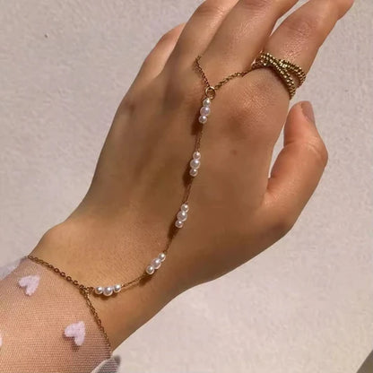 Beaded Pearl HandChain Bracelet