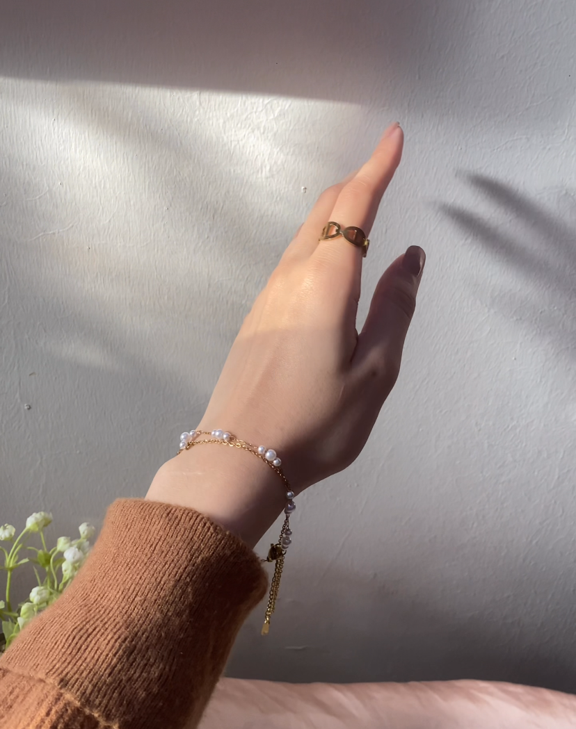 Beaded Pearl HandChain Bracelet