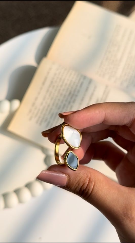 Onyx & Pearl Duo Adjustable Ring