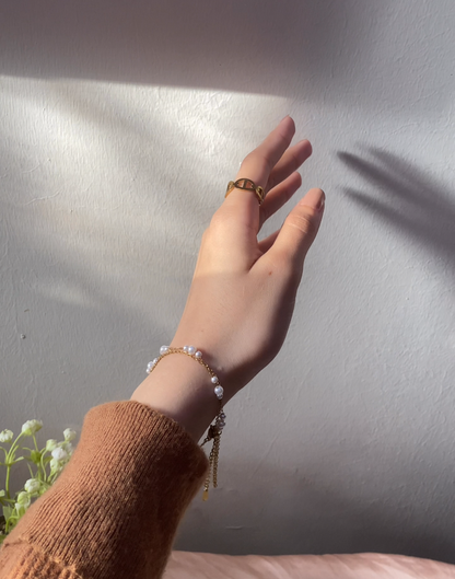 Beaded Pearl HandChain Bracelet