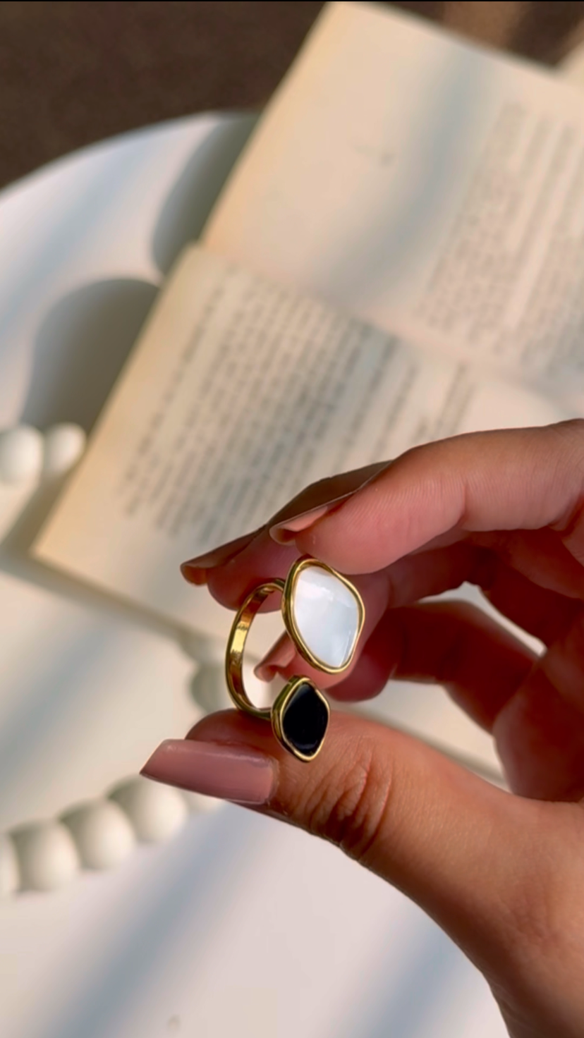 Onyx & Pearl Duo Adjustable Ring