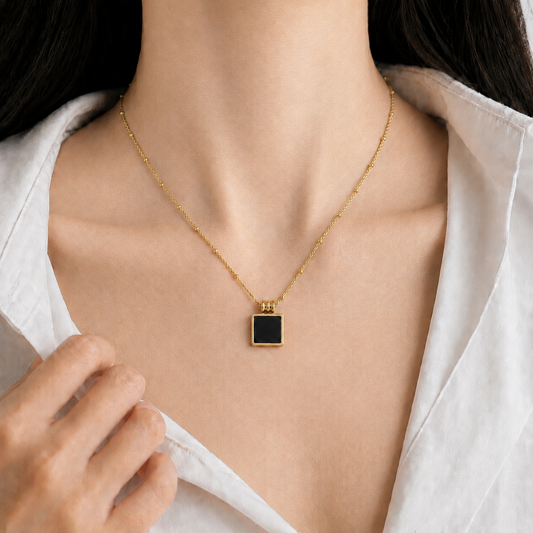 Obsidian Square Statement Necklace